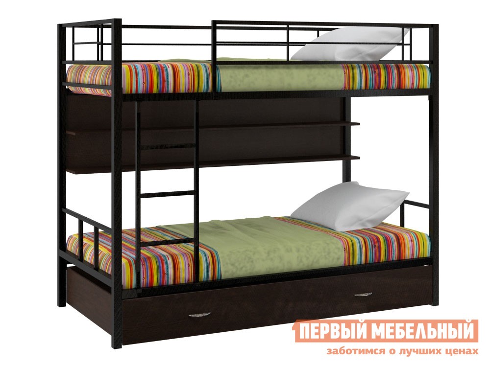 Двухъярусная кровать  Севилья 2 Черный / Венге, С полкой и ящиком