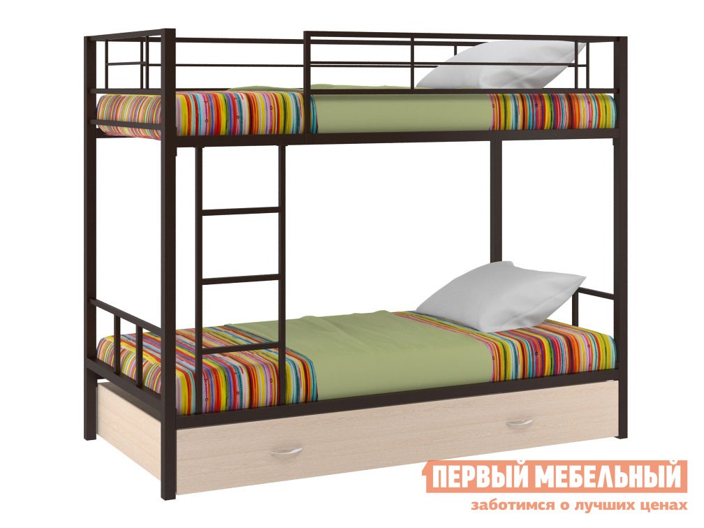 Двухъярусная кровать  Севилья 2 Коричневый / Молочный дуб, С ящиком