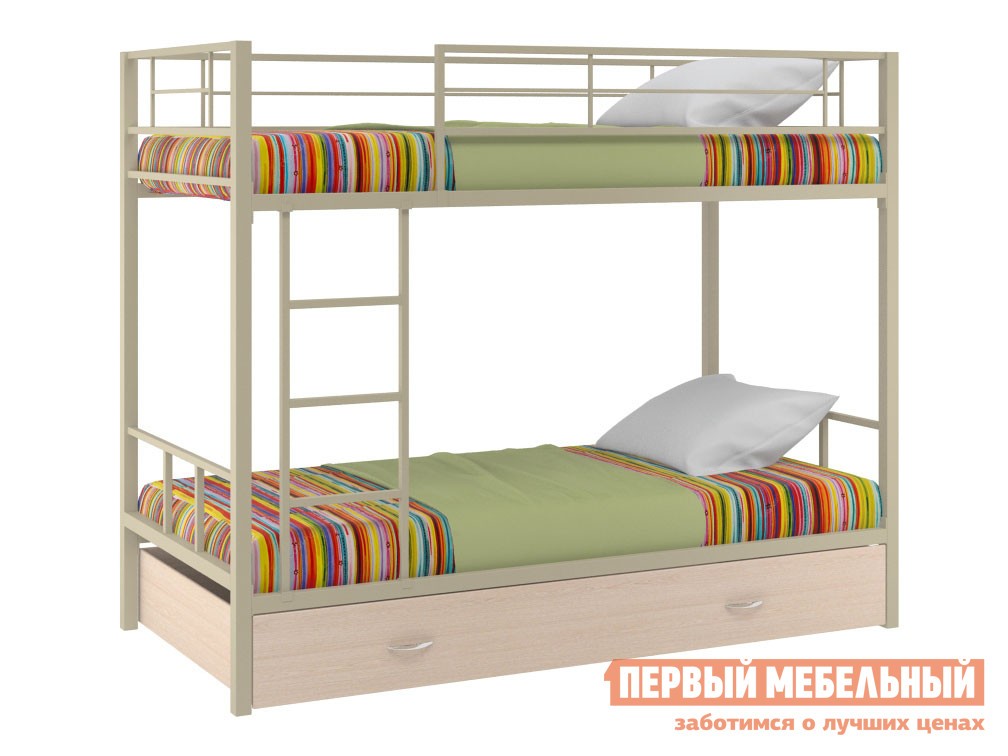 Двухъярусная кровать  Севилья 2 Бежевый / Молочный дуб, С ящиком