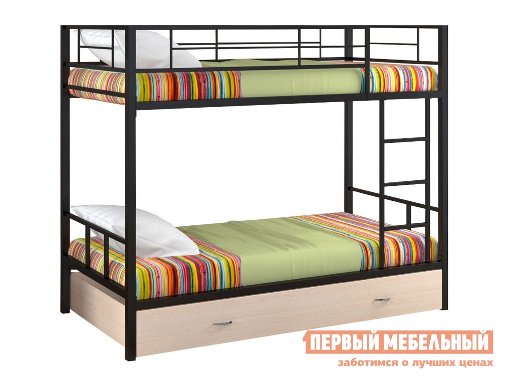 Двухъярусная кровать  Севилья 2 Черный / Молочный дуб, С ящиком