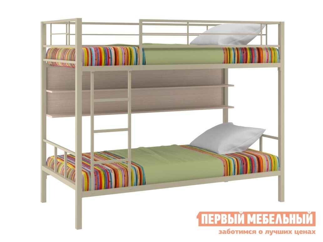 Двухъярусная кровать  Севилья 2 Бежевый / Молочный дуб, С полкой