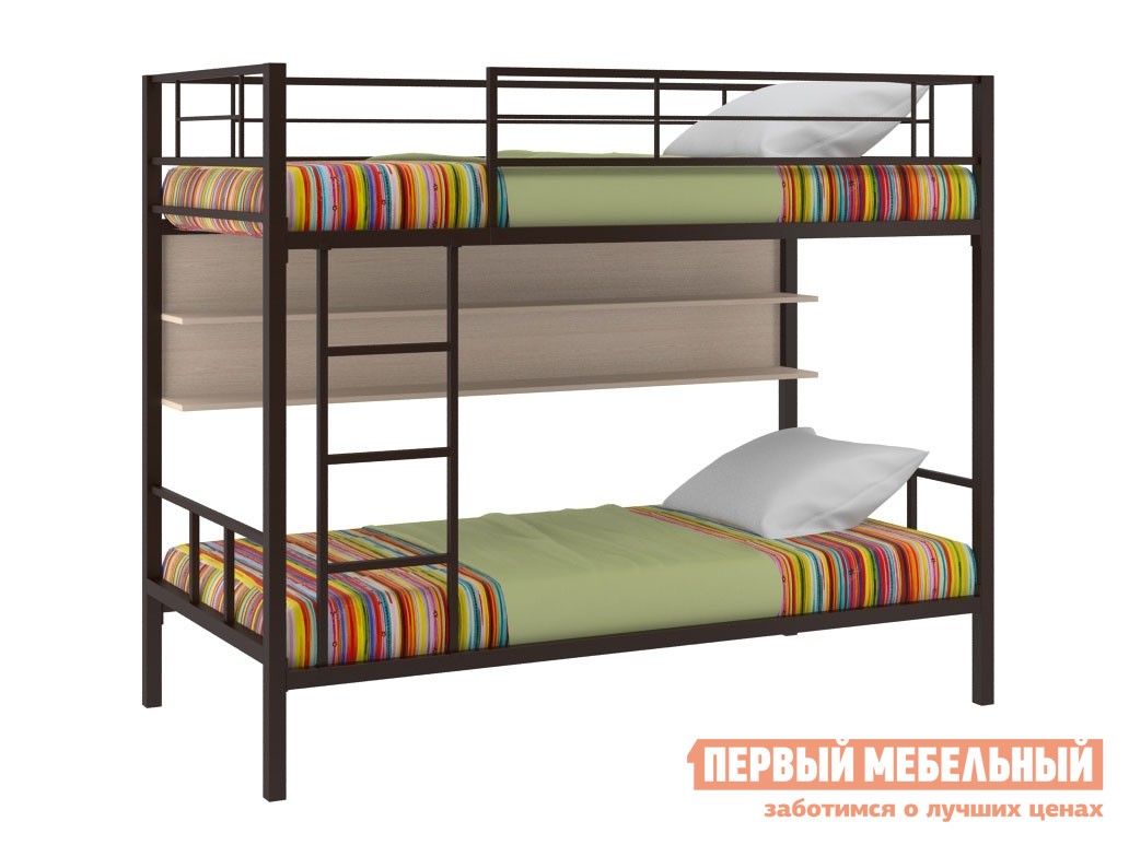 Двухъярусная кровать  Севилья 2 Коричневый / Молочный дуб, С полкой