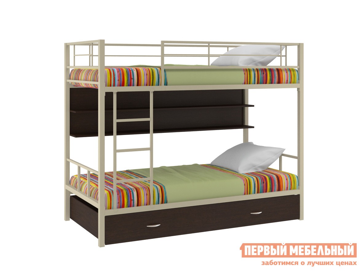 Двухъярусная кровать  Севилья-2 с полкой и ящиком Бежевый / Венге