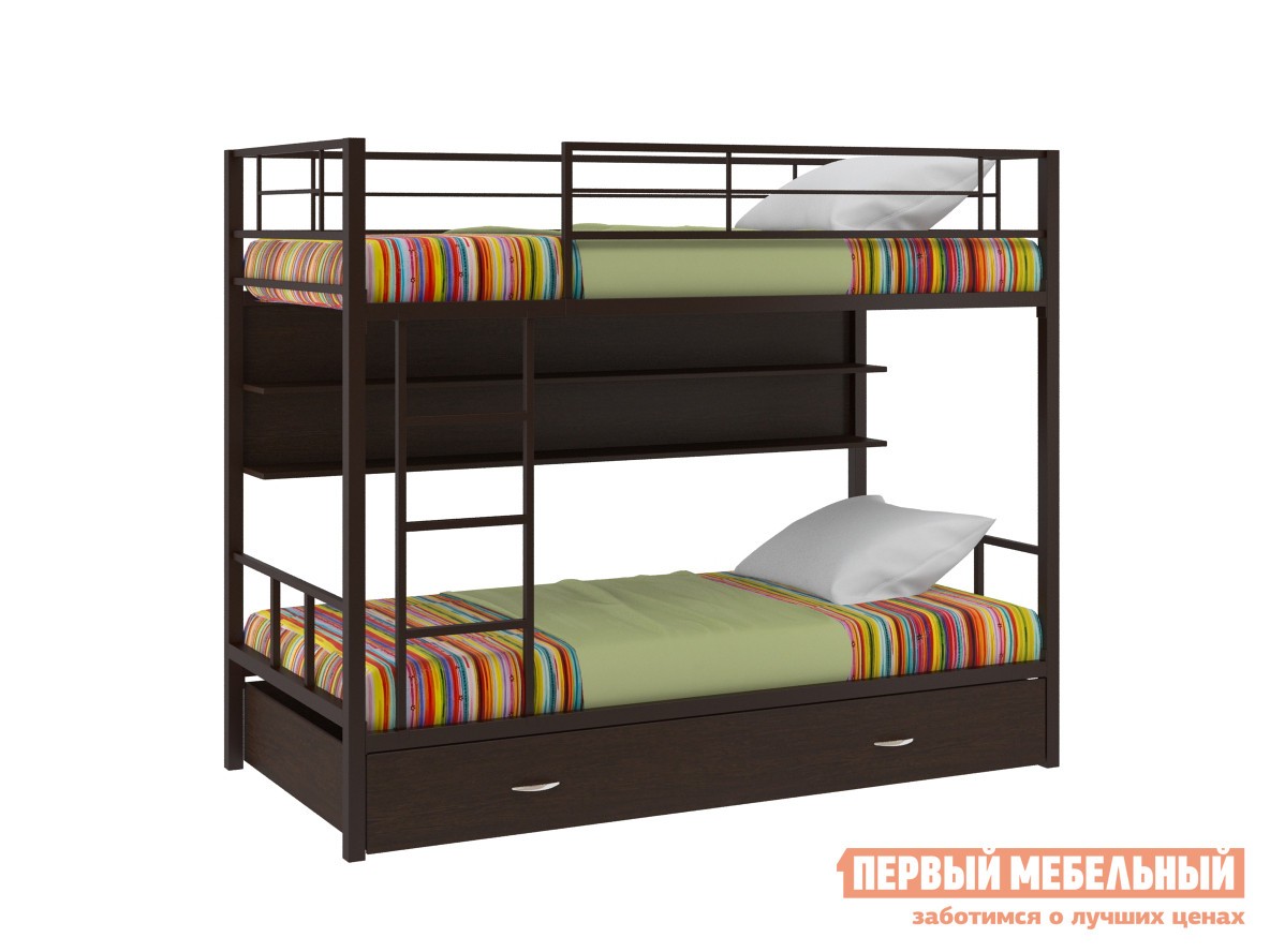 Двухъярусная кровать  Севилья-2 с полкой и ящиком Коричневый / Венге