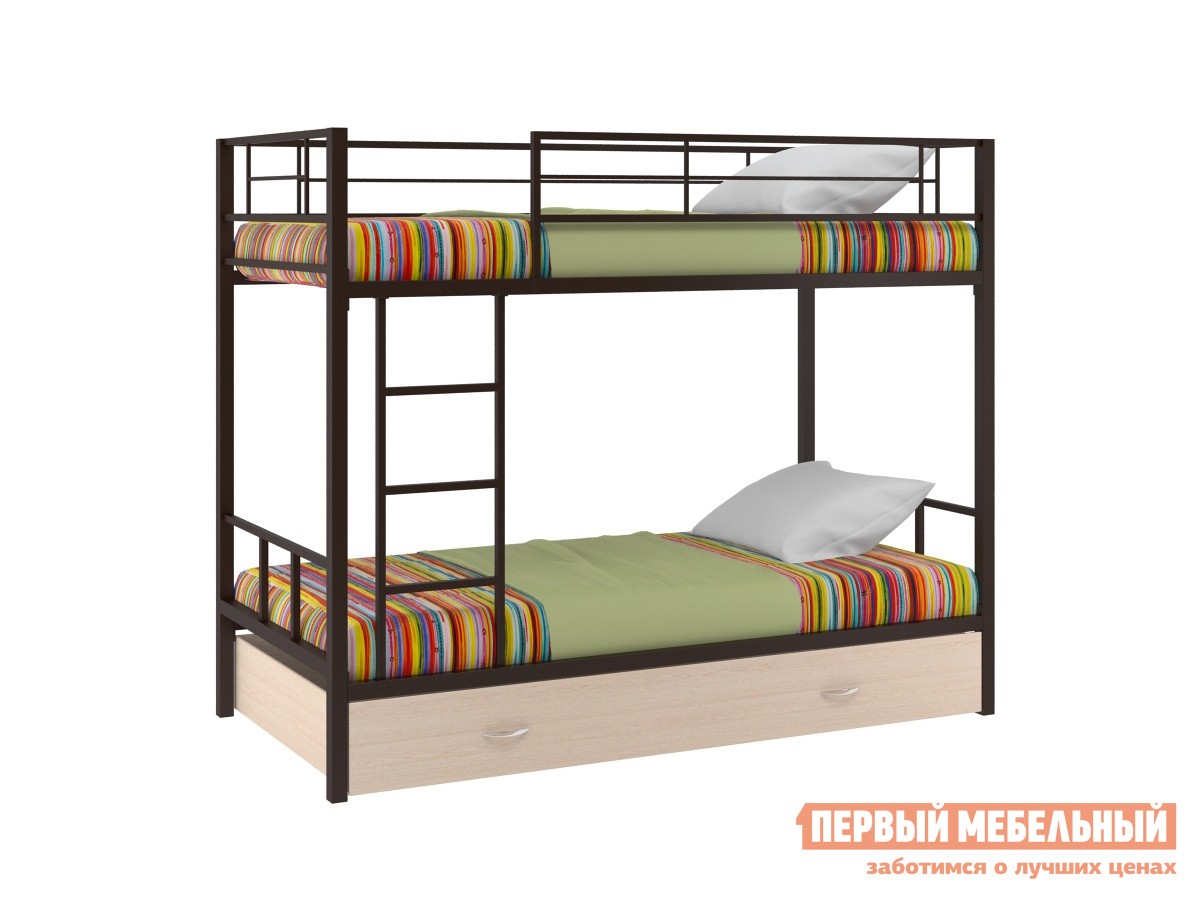 Двухъярусная кровать  Севилья - 2 с ящиком Коричневый / Молочный дуб