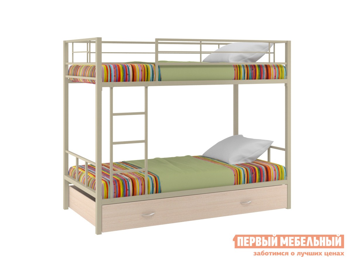 Двухъярусная кровать  Севилья - 2 с ящиком Бежевый / Молочный дуб