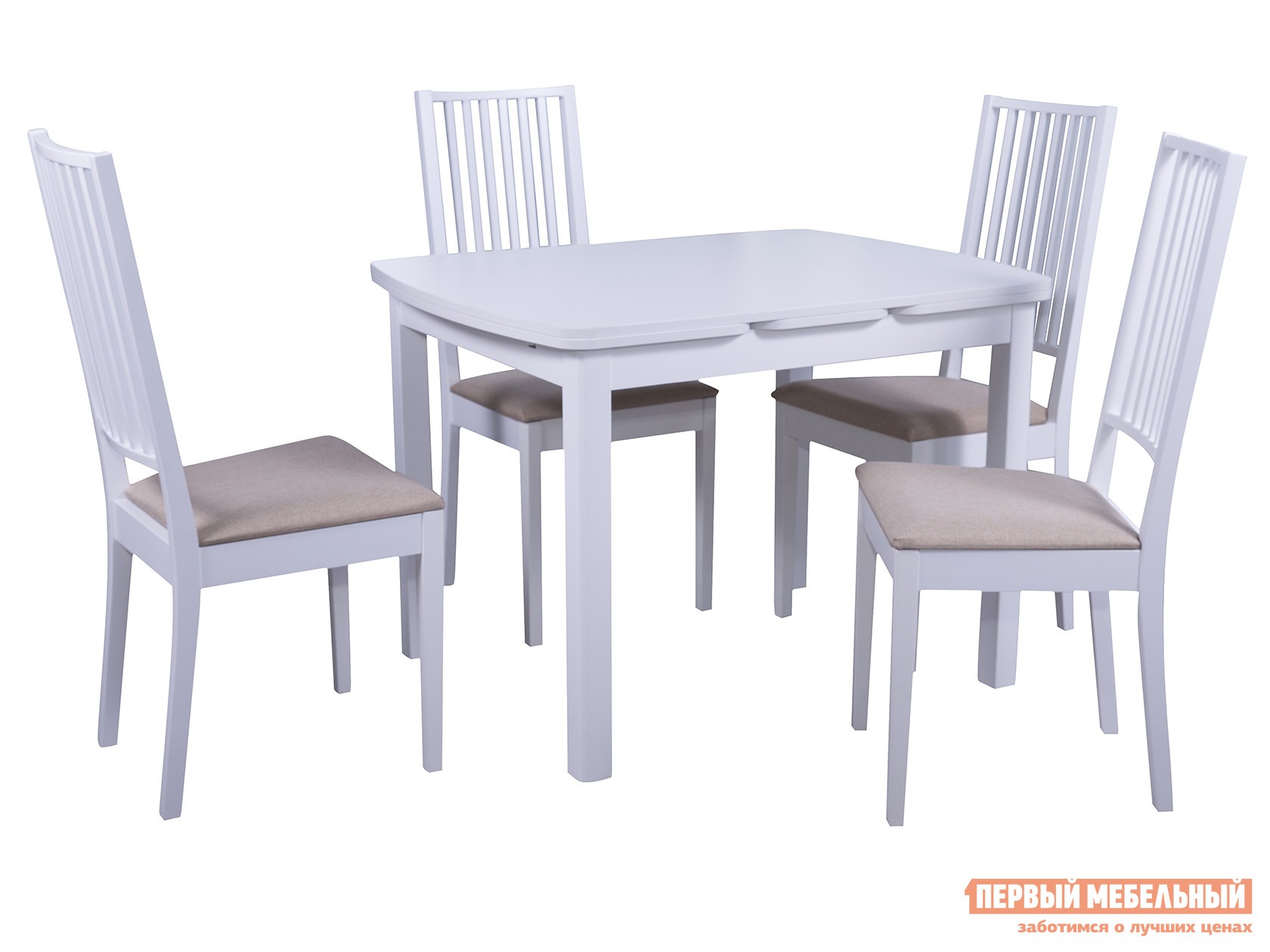 Обеденная группа для столовой и гостиной  Орлеан + 4 стула Родос Белый / Ткань бежевая