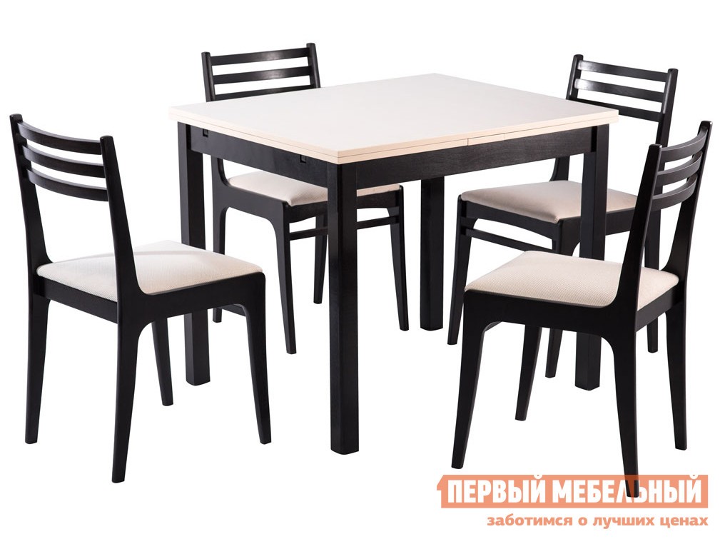 Обеденная группа для столовой и гостиной  Франц + 4 стула Грис Венге / Валенсия / Аполло беж