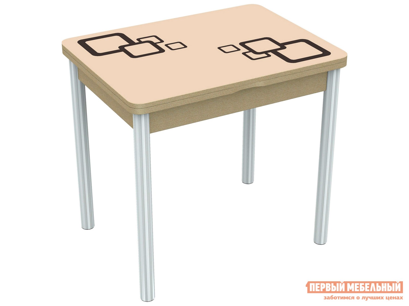 Кухонный стол  Бари мини квадро Хром / Молочный, стекло / Дуб выбеленный, ЛДСП