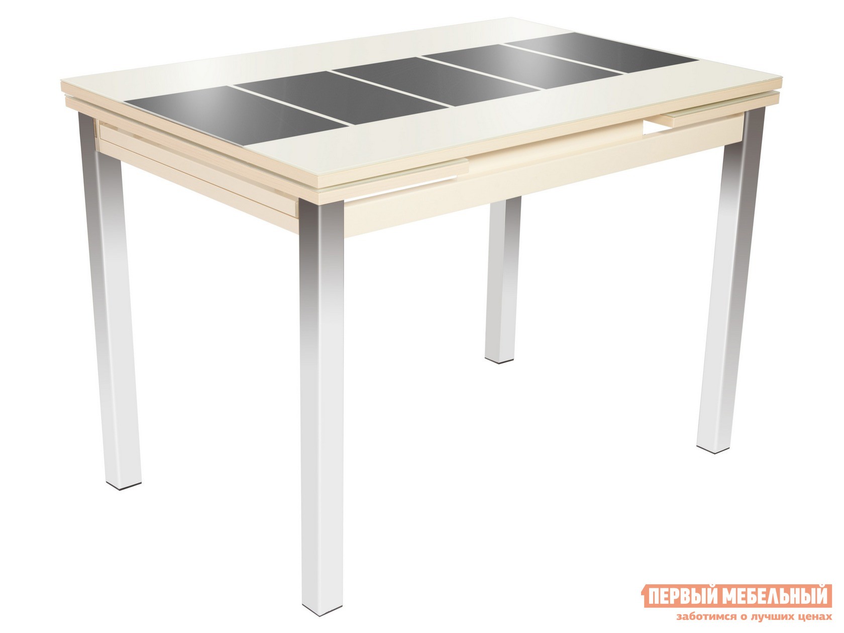 Кухонный стол  Шанхай Стекло Молочное, Рисунок Коричневый / ЛДСП Крем