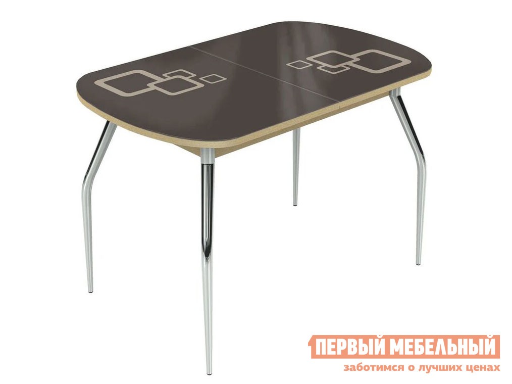 Кухонный стол  Ривьера СВ Квадро Стекло Коричневое, Рисунок Молочный (квадро) / ЛДСП Дуб выбеленный