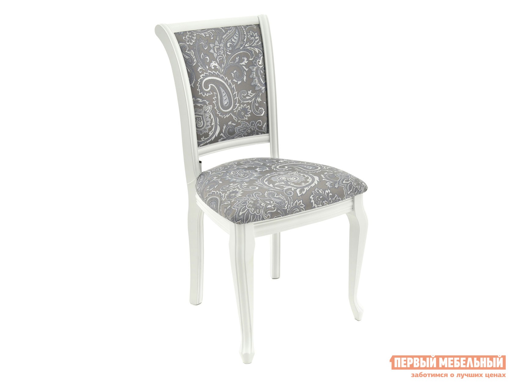 Стул  Кабриоль М Эмаль Белая / Базар 149/2, шелк / Патина Серебро