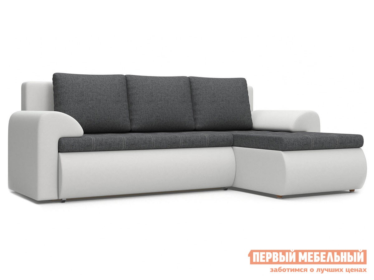 Угловой диван  Цезарь Серо-белый, рогожка / иск. кожа, Правая