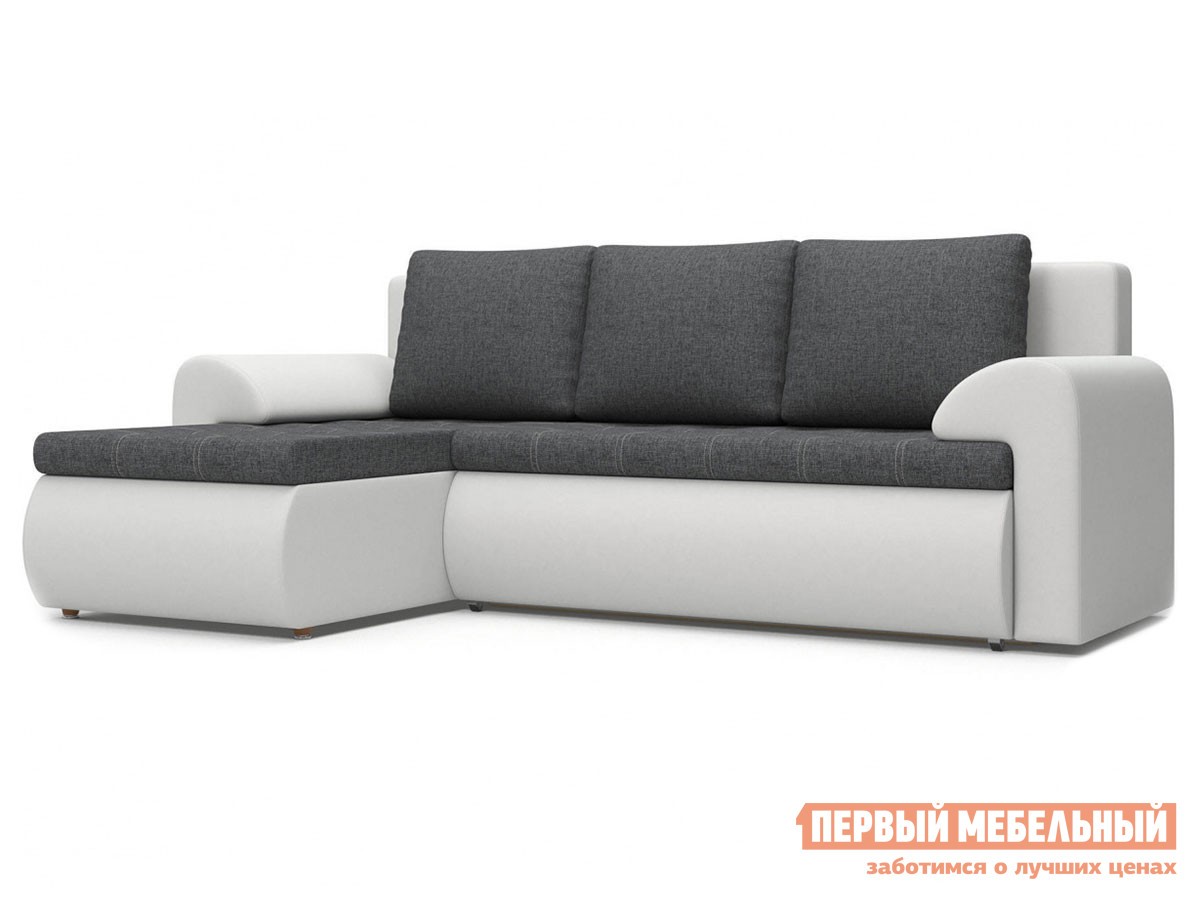 Угловой диван  Цезарь Серо-белый, рогожка / иск. кожа, Левая