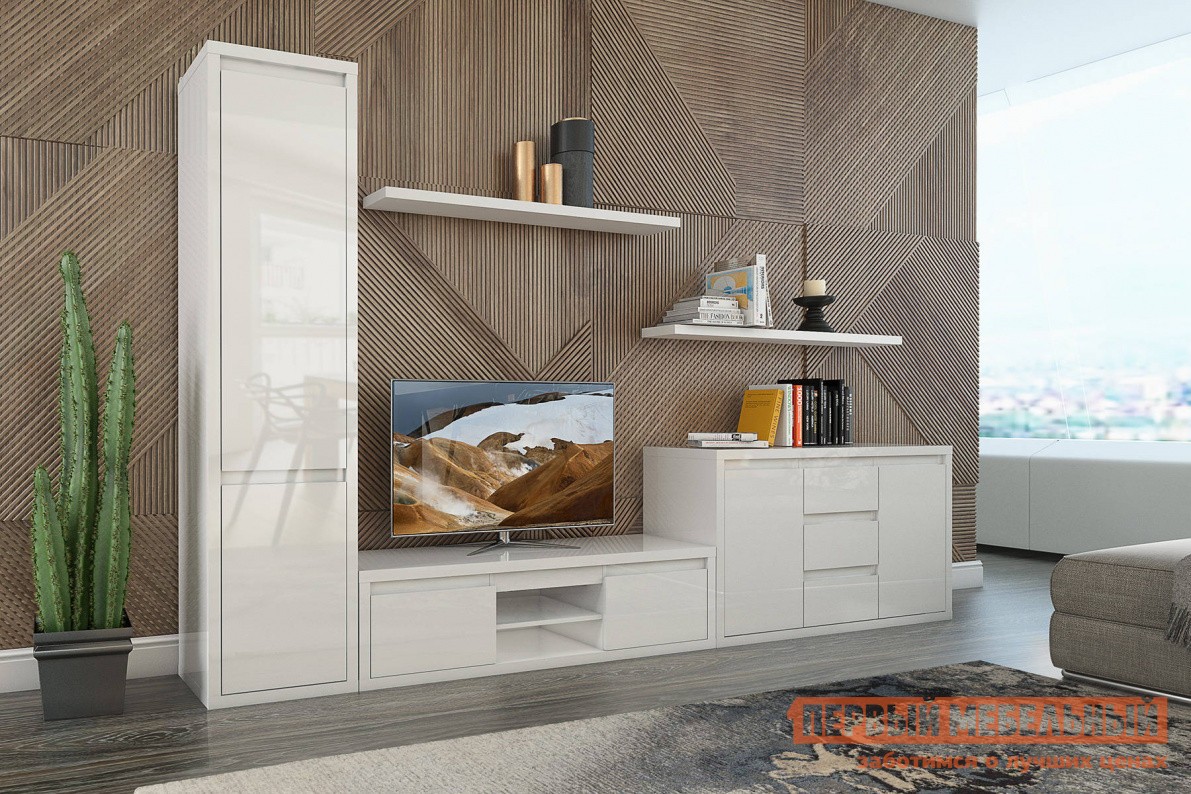 Гостиная  Норд Белый / Белый глянец