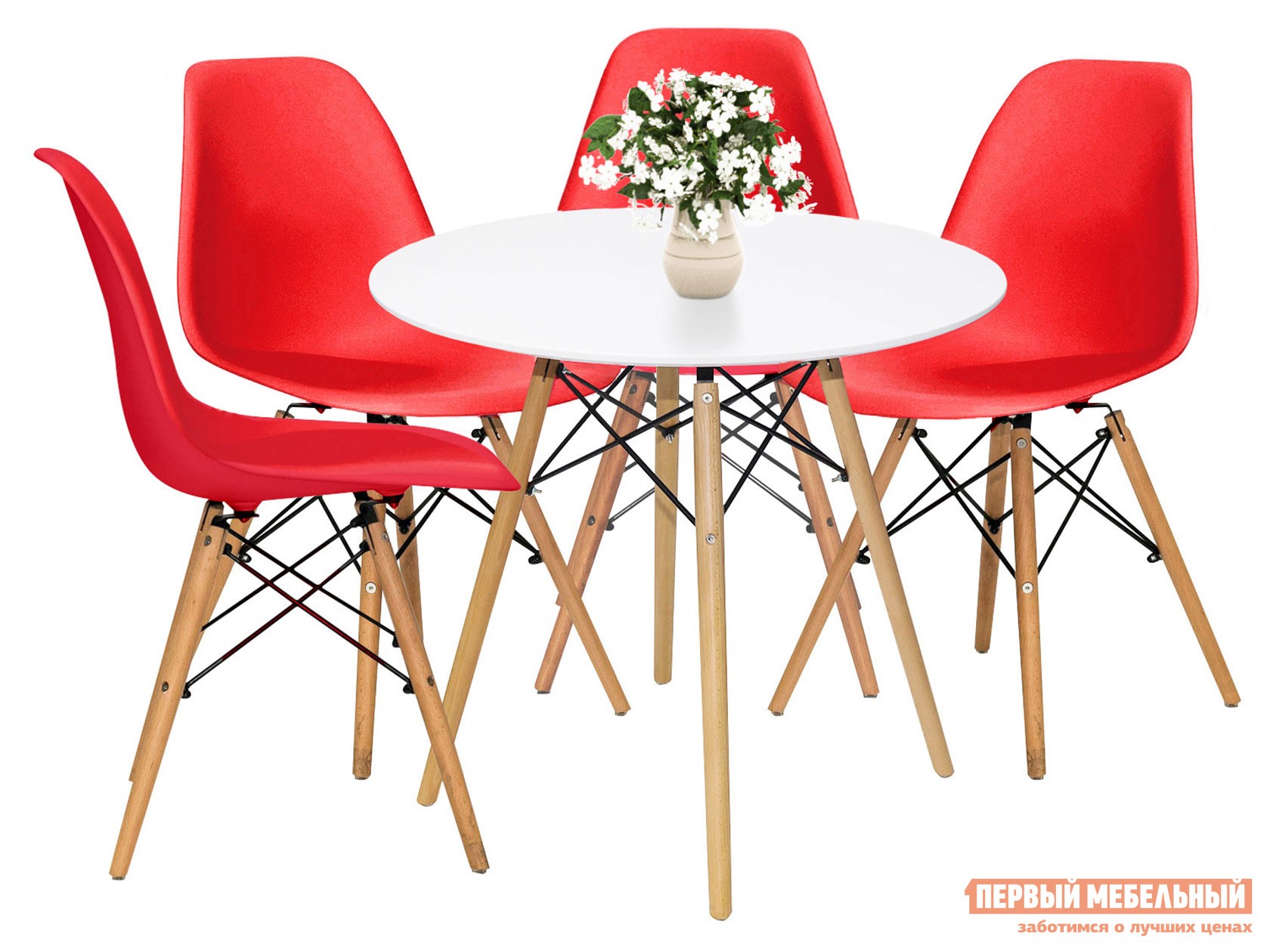 Обеденная группа для столовой и гостиной  EAMES Белый / Красный