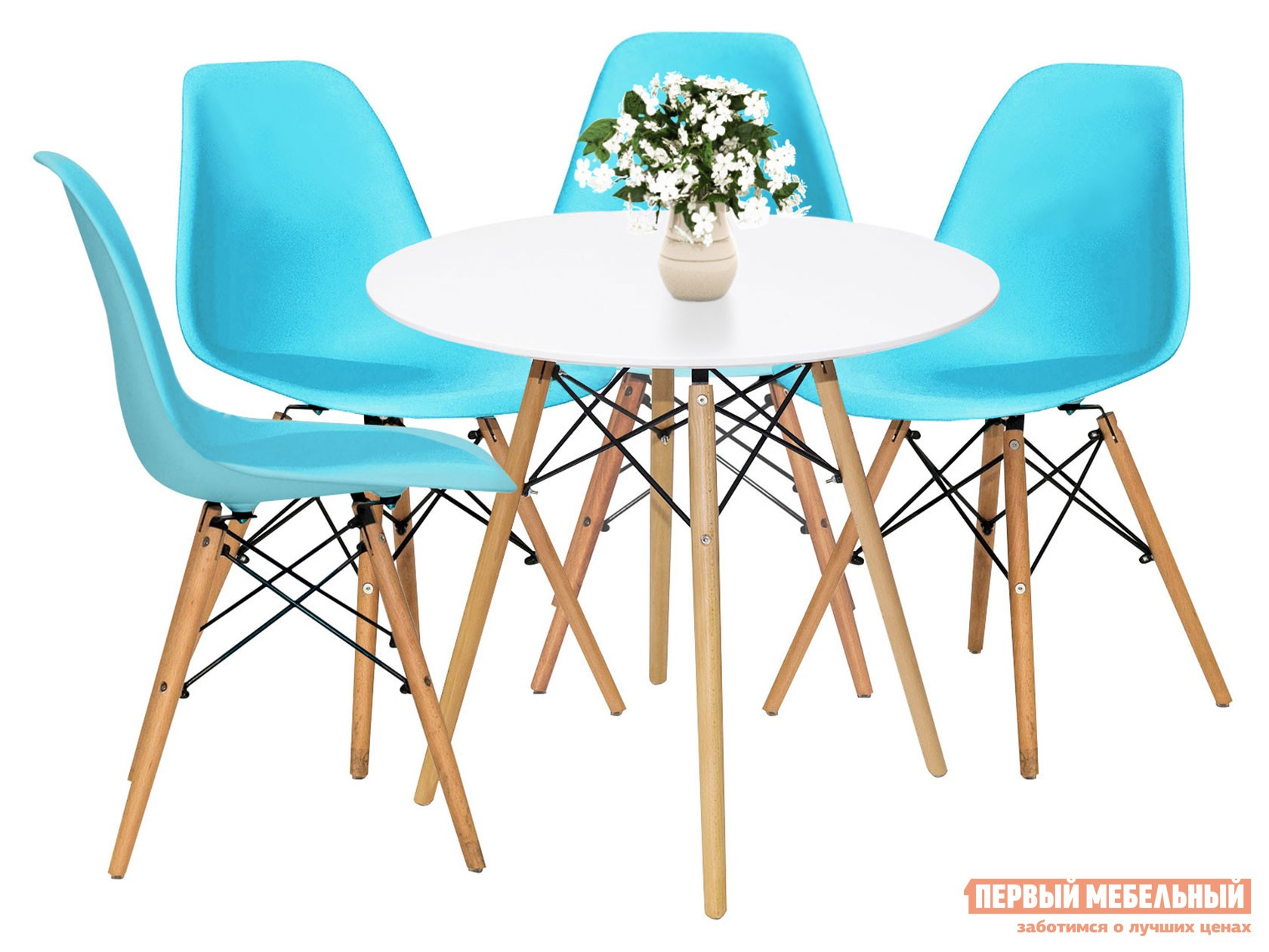 Обеденная группа для столовой и гостиной  EAMES Белый / Бирюзовый