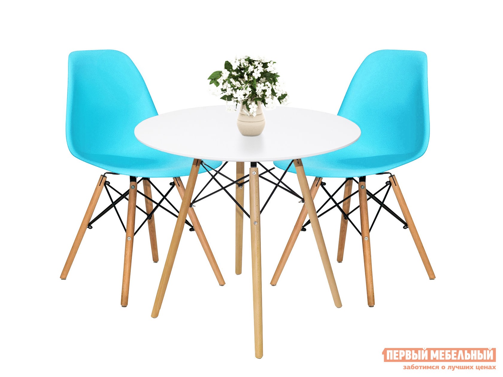 Обеденная группа для столовой и гостиной  EAMES Белый / Бирюзовый