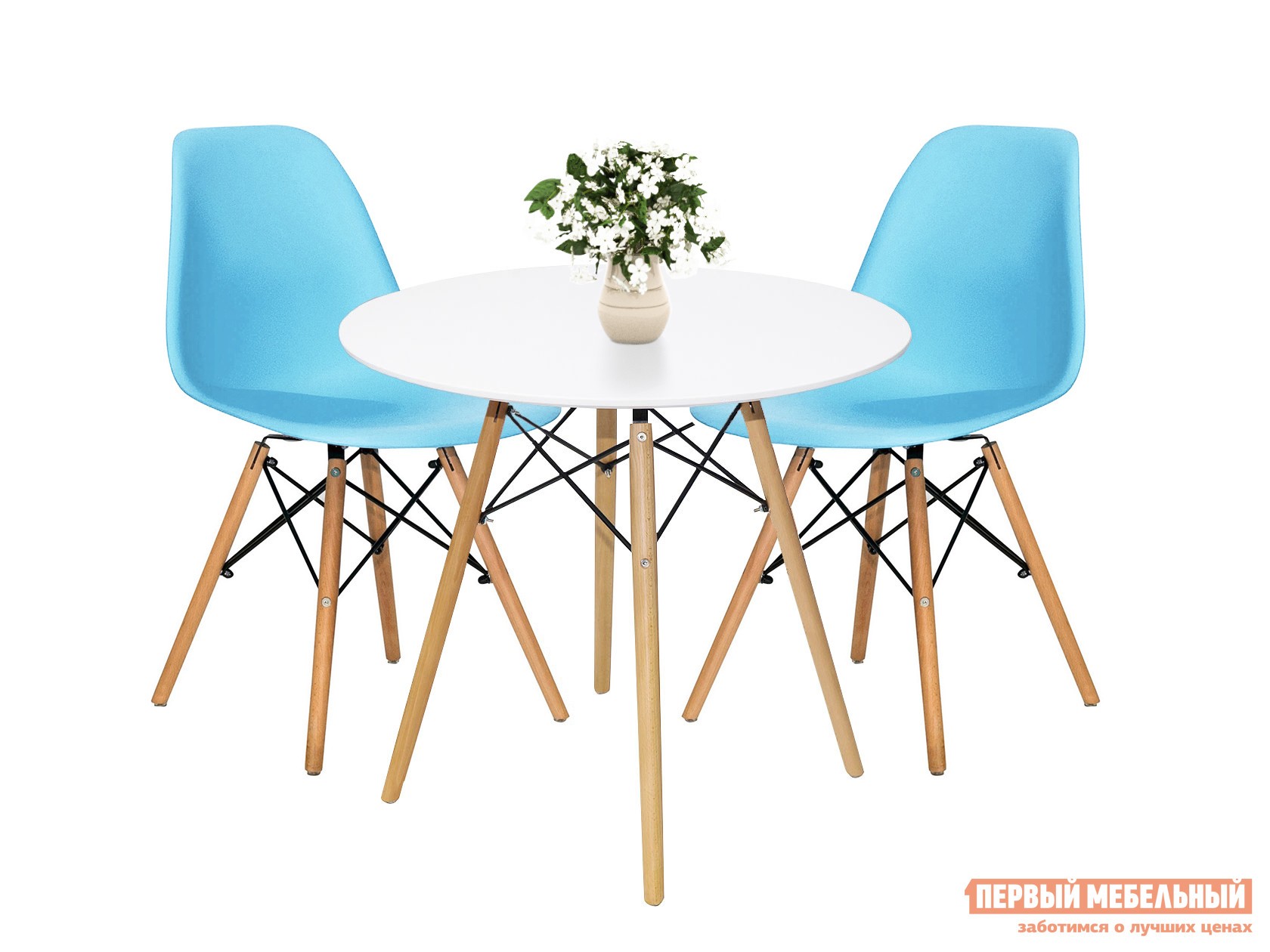 Обеденная группа для столовой и гостиной  EAMES Белый / Голубой