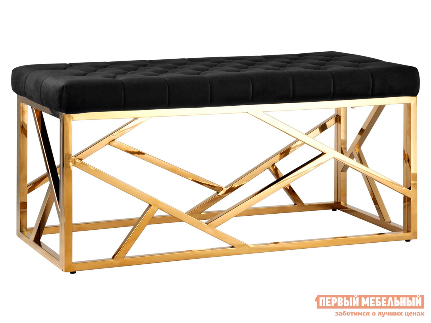 Банкетка  Арт деко Черный, велюр / Сталь, золото