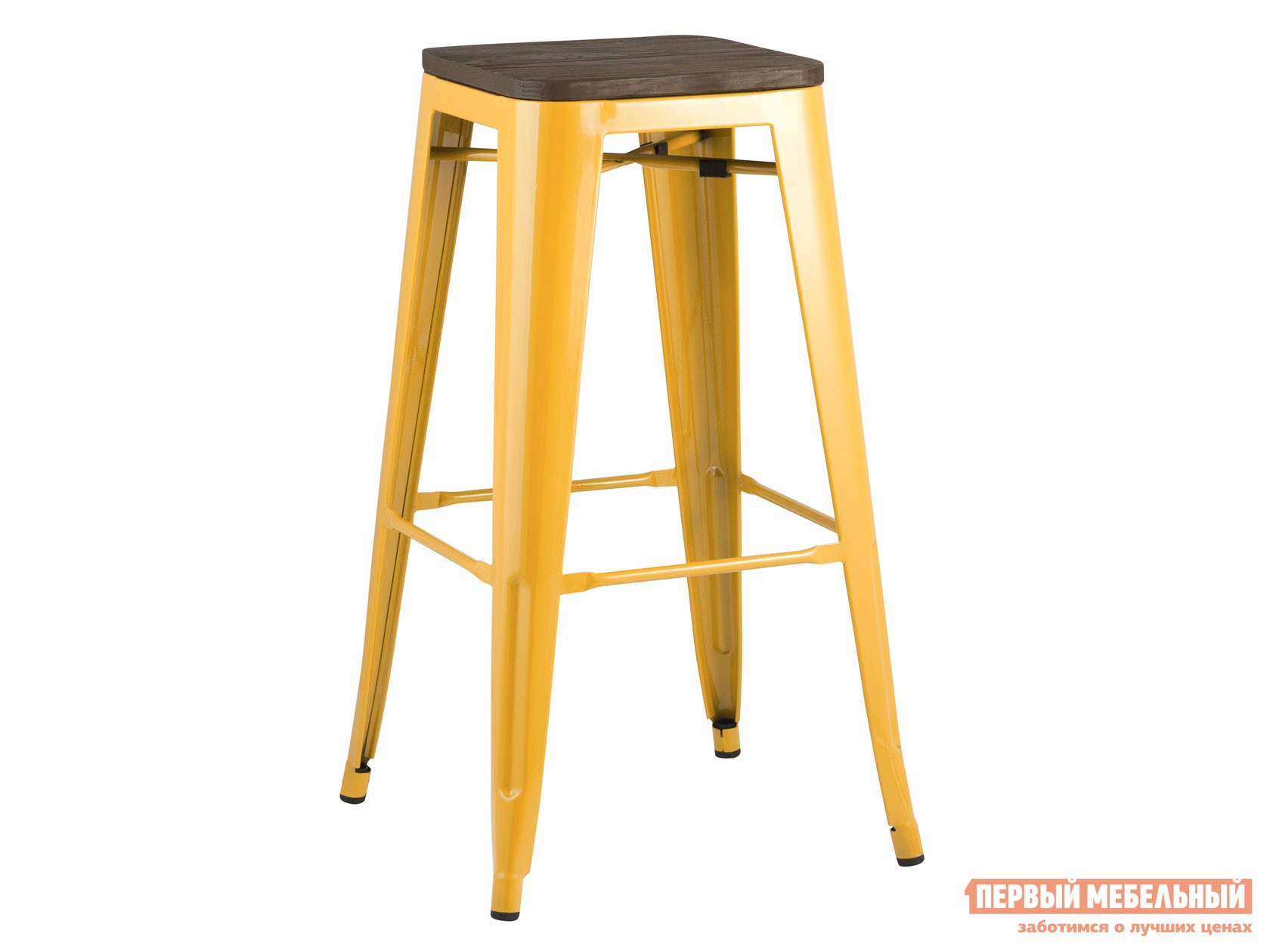Барный стул  TOLIX Желтый глянцевый / Темное дерево