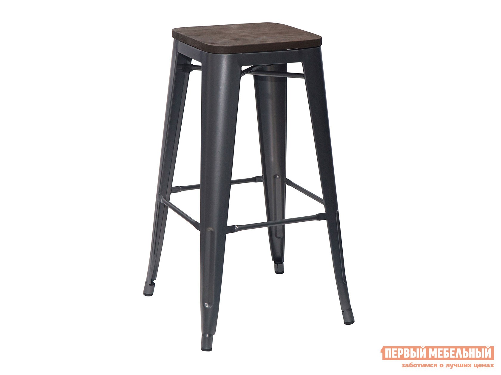 Барный стул  TOLIX Серебристый матовый / Темное дерево