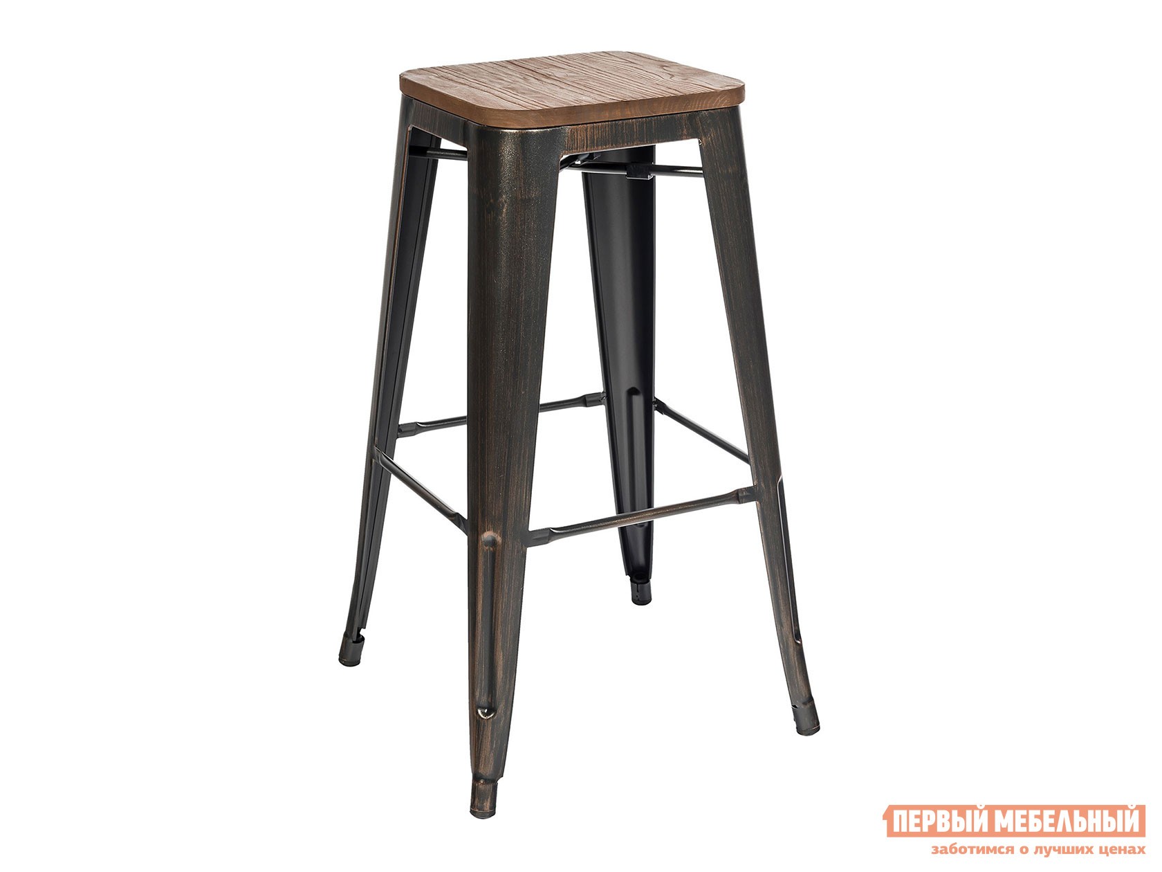 Барный стул  TOLIX Черный / Патина золото / Темное дерево