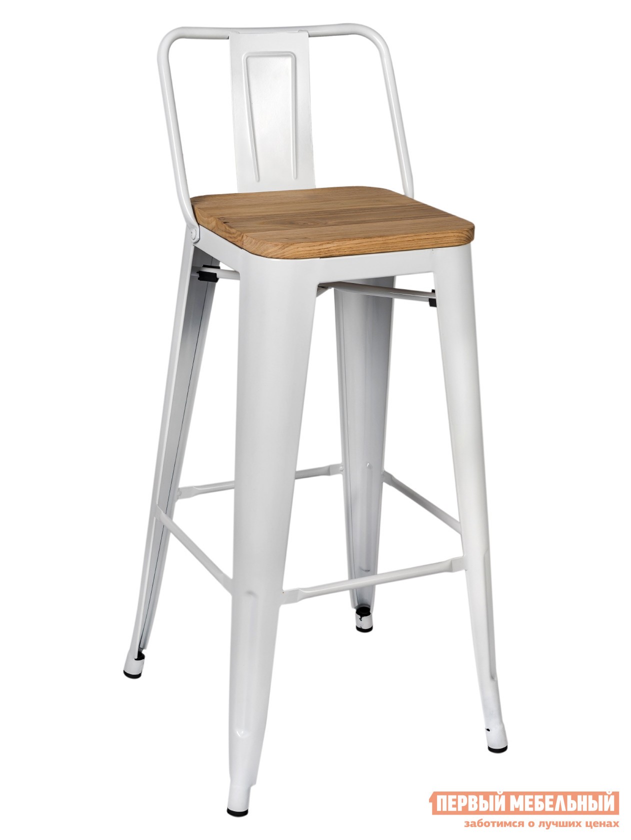 Барный стул  Толикс со спинкой Белый глянцевый / Cветлое дерево