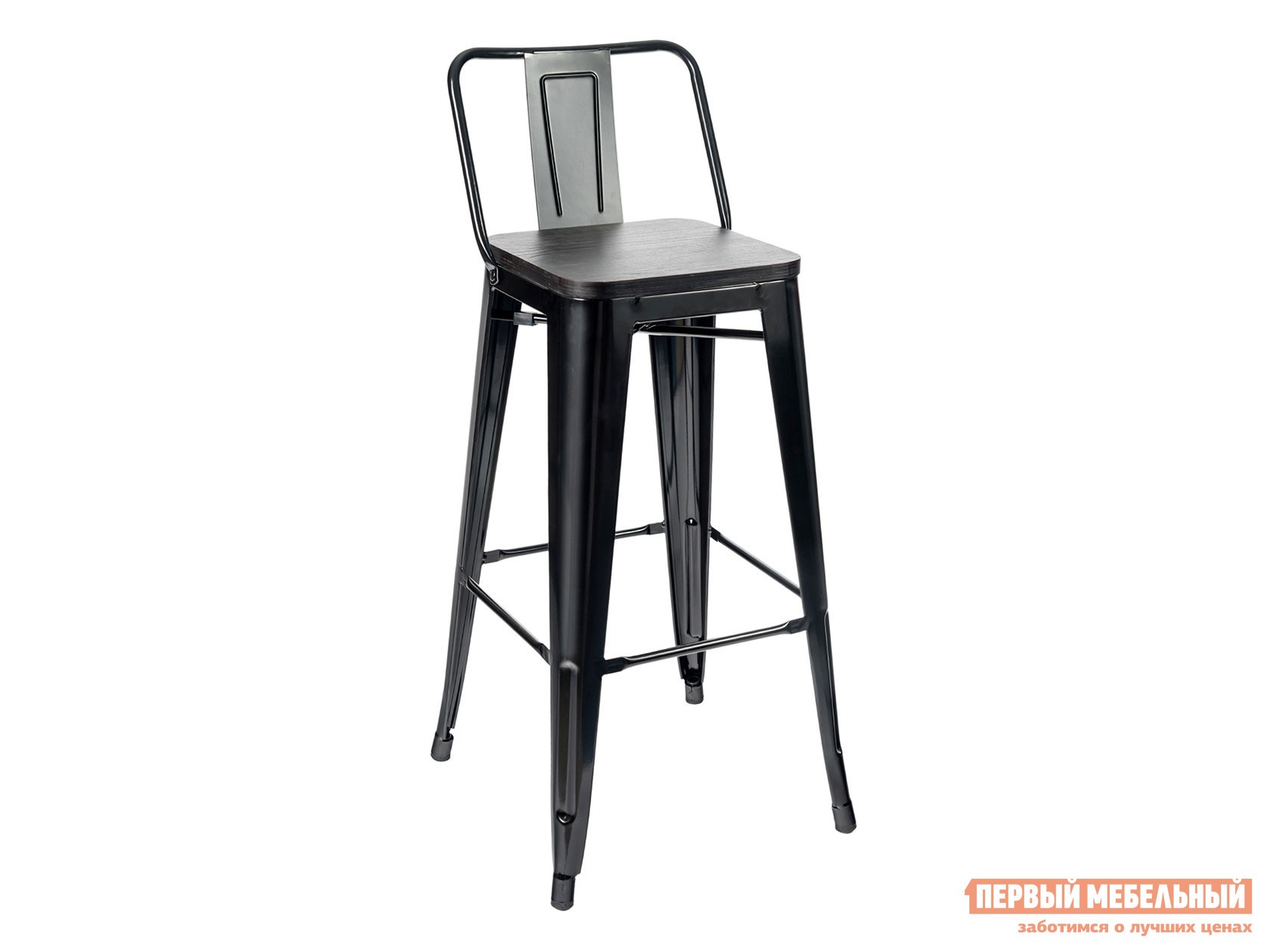 Барный стул  Толикс со спинкой Черный глянец / Темное дерево