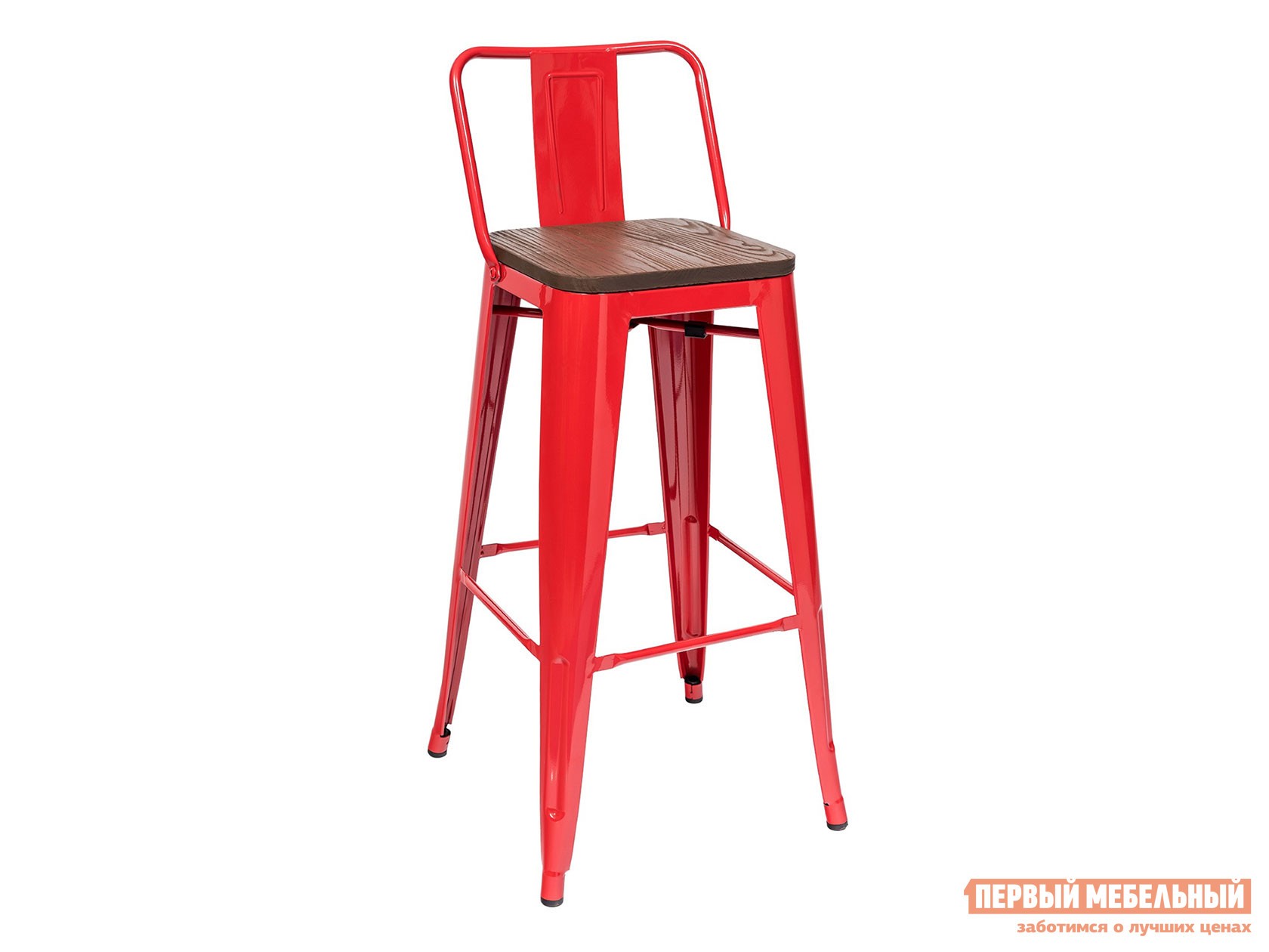 Барный стул  Толикс со спинкой Красный, глянец / Темное дерево