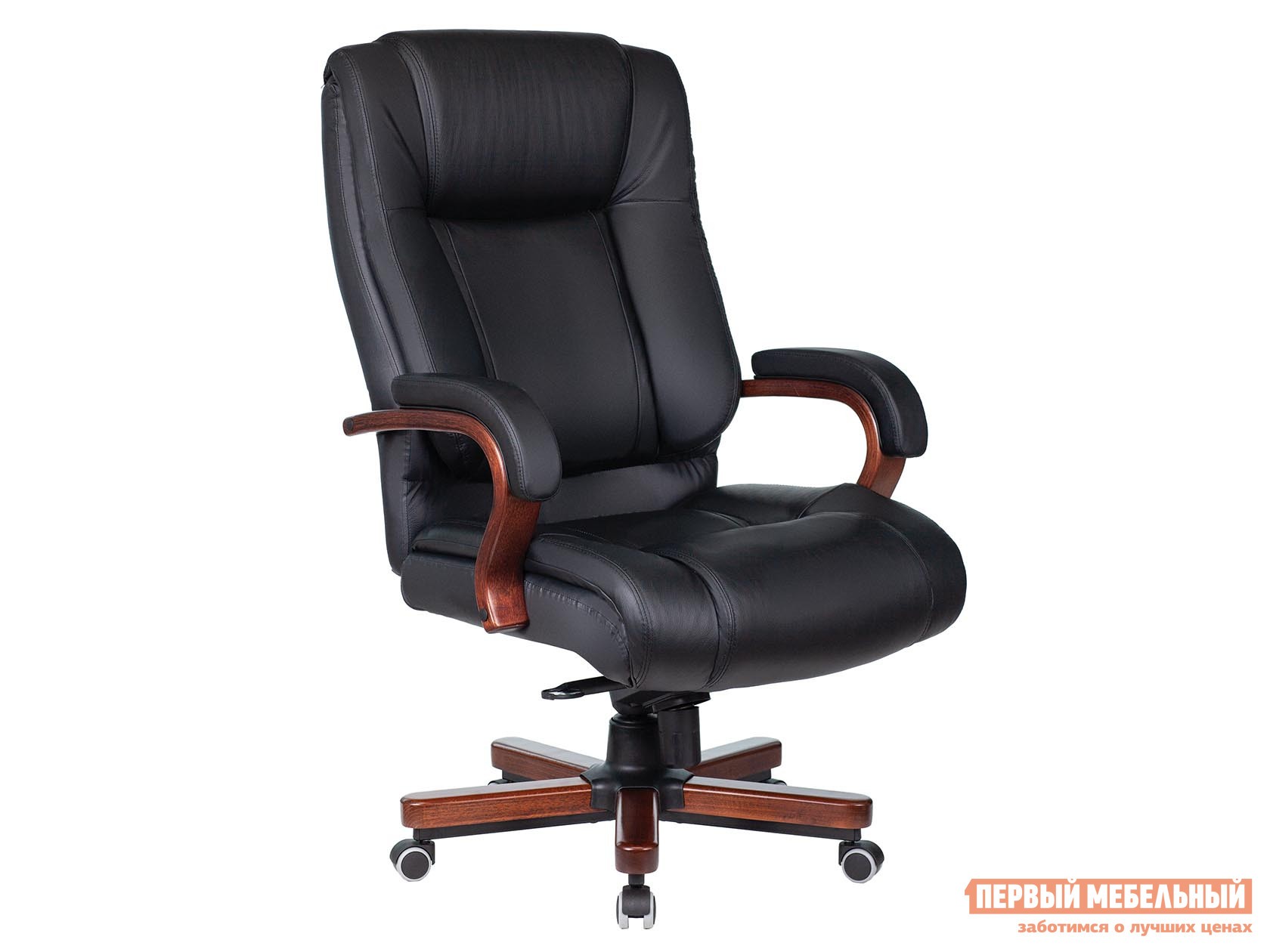 Кресло руководителя  T-9925WALNUT Черный, кожа / Коричневый, дерево
