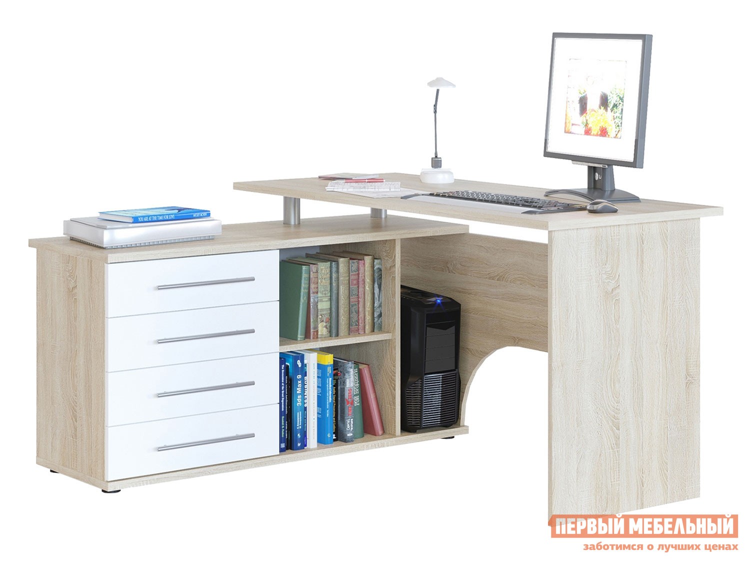Компьютерный стол  КСТ-109 Дуб Сонома / Белый, Левая