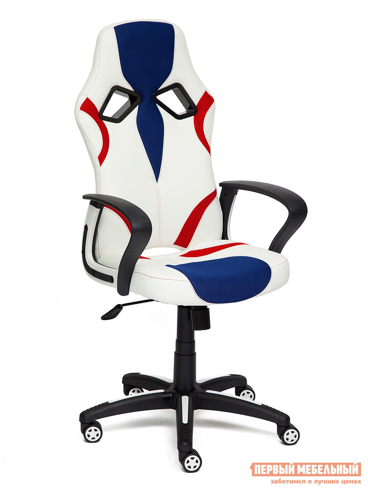 Игровое кресло  Runner Иск.кожа белая / Ткань синяя/красная, 36-01/10/08