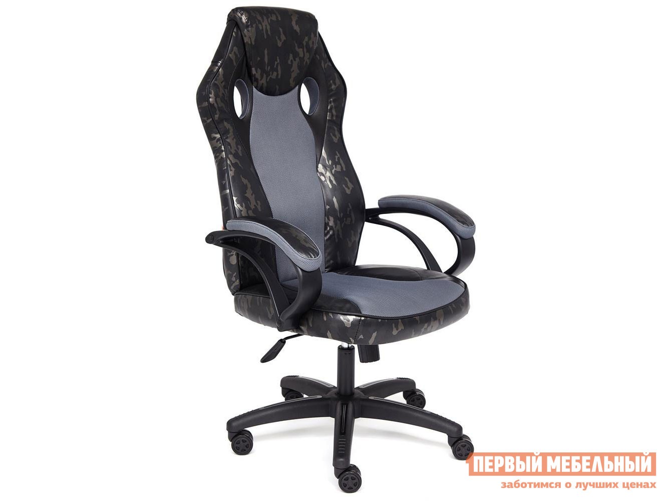 Игровое кресло  RACER GT MILITARY Принт хаки серый, иск. кожа / Серый, сетка