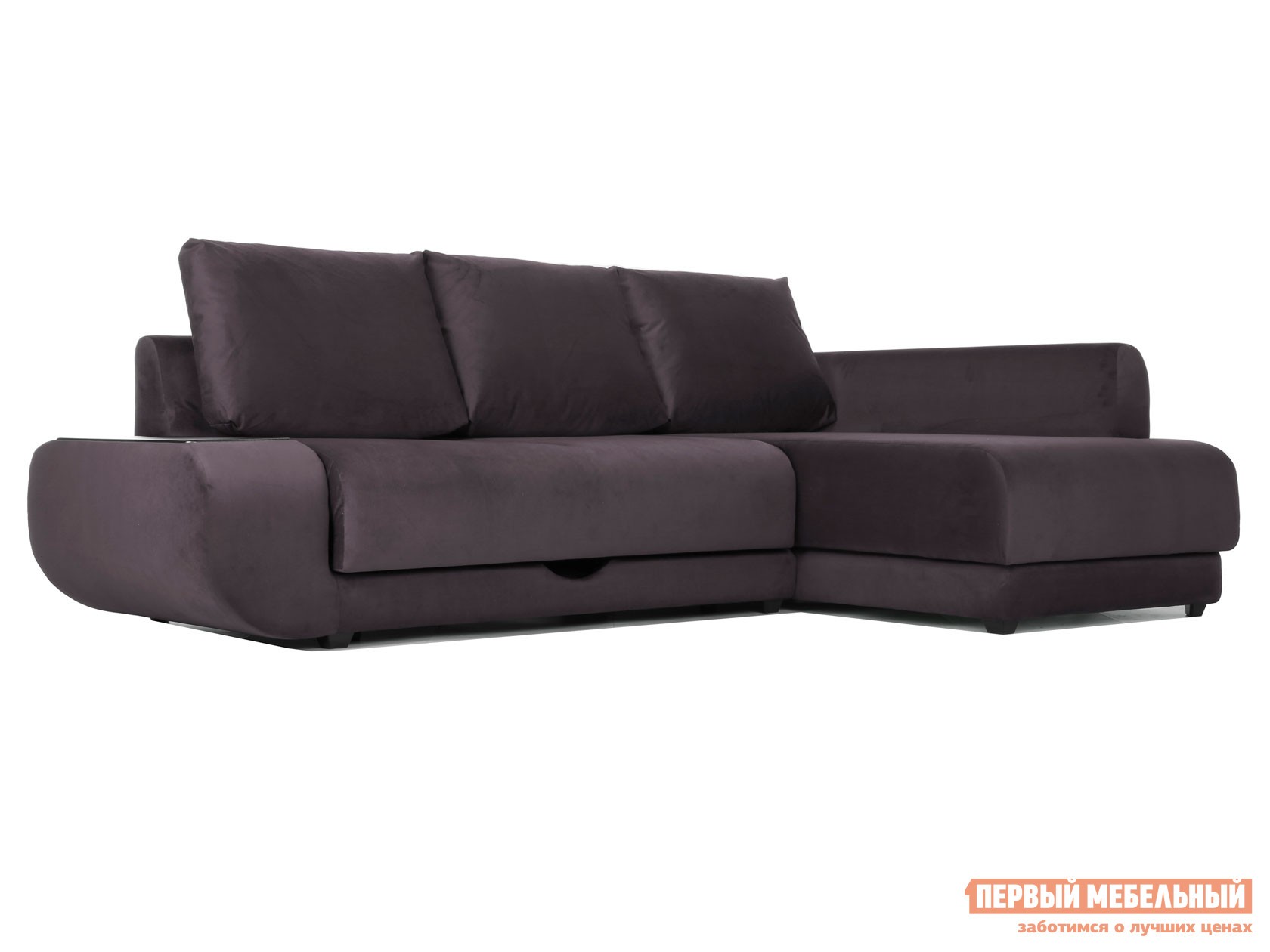 Угловой диван  Стингер Шоколад, велюр, Без бара, Правая, Пенополиуретан