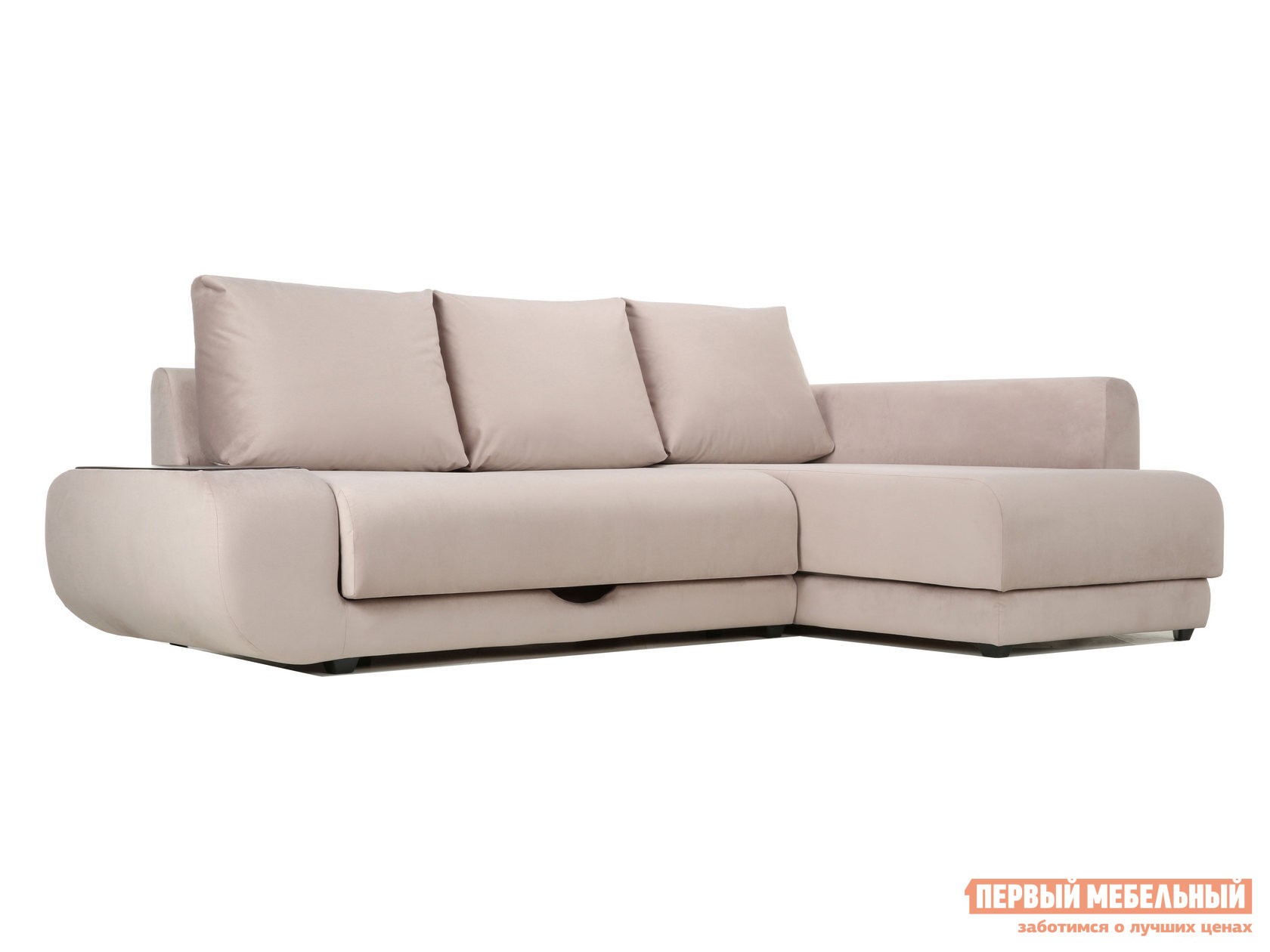 Угловой диван  Стингер Капучино, велюр, Без бара, Правая, Независимый пружинный блок